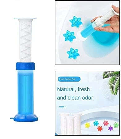 Blue and white cleaning product with floral designs on a white background