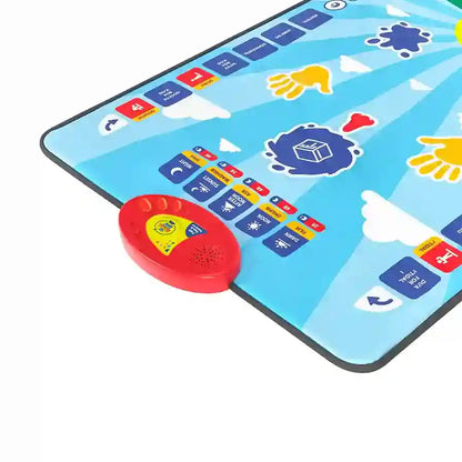 Children's educational toy with a colorful mat and red handheld device on a white background