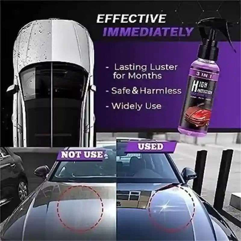 Car hood with a before and after effect of a car care product, showing effectiveness immediately.