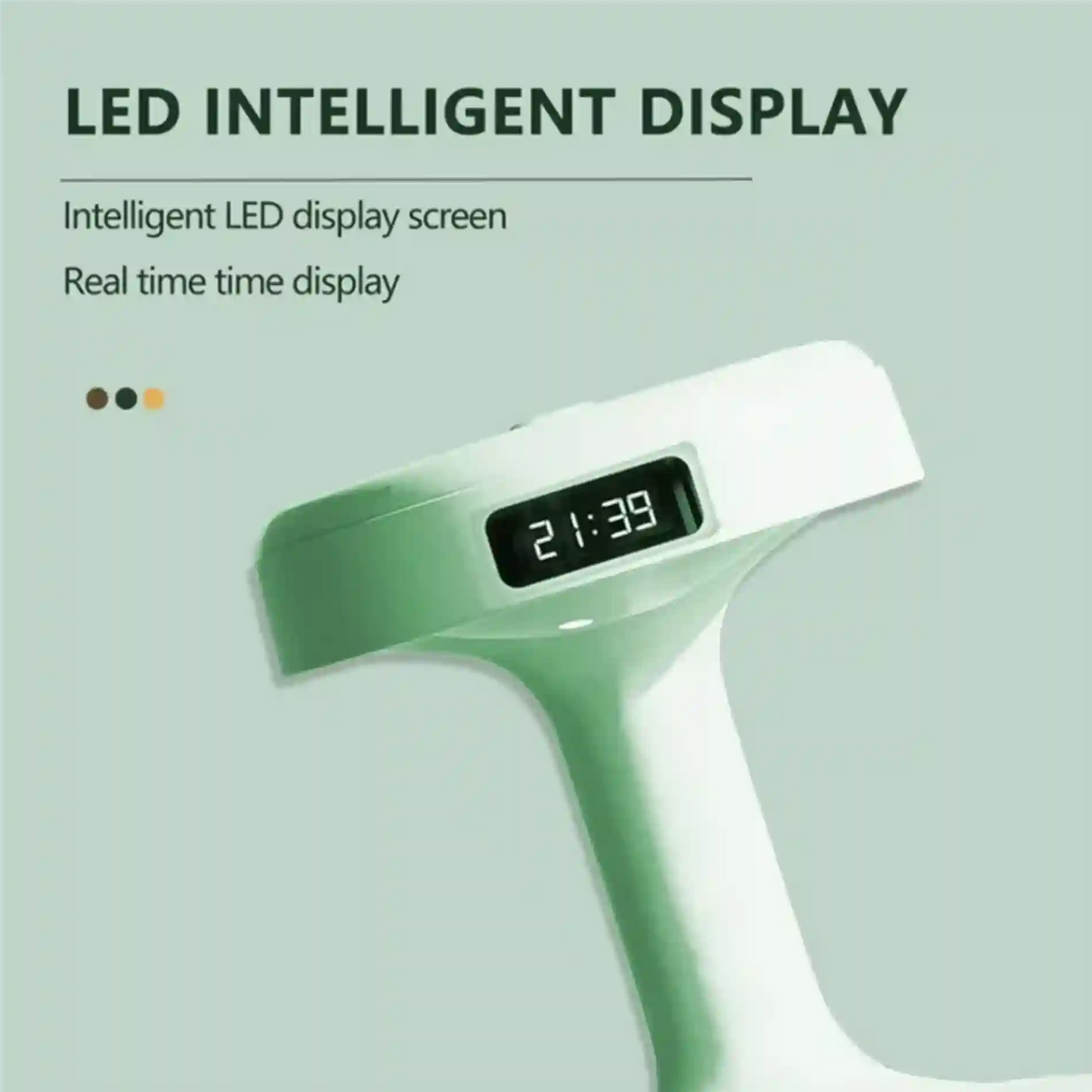Green hair dryer with LED intelligent display on a light green background