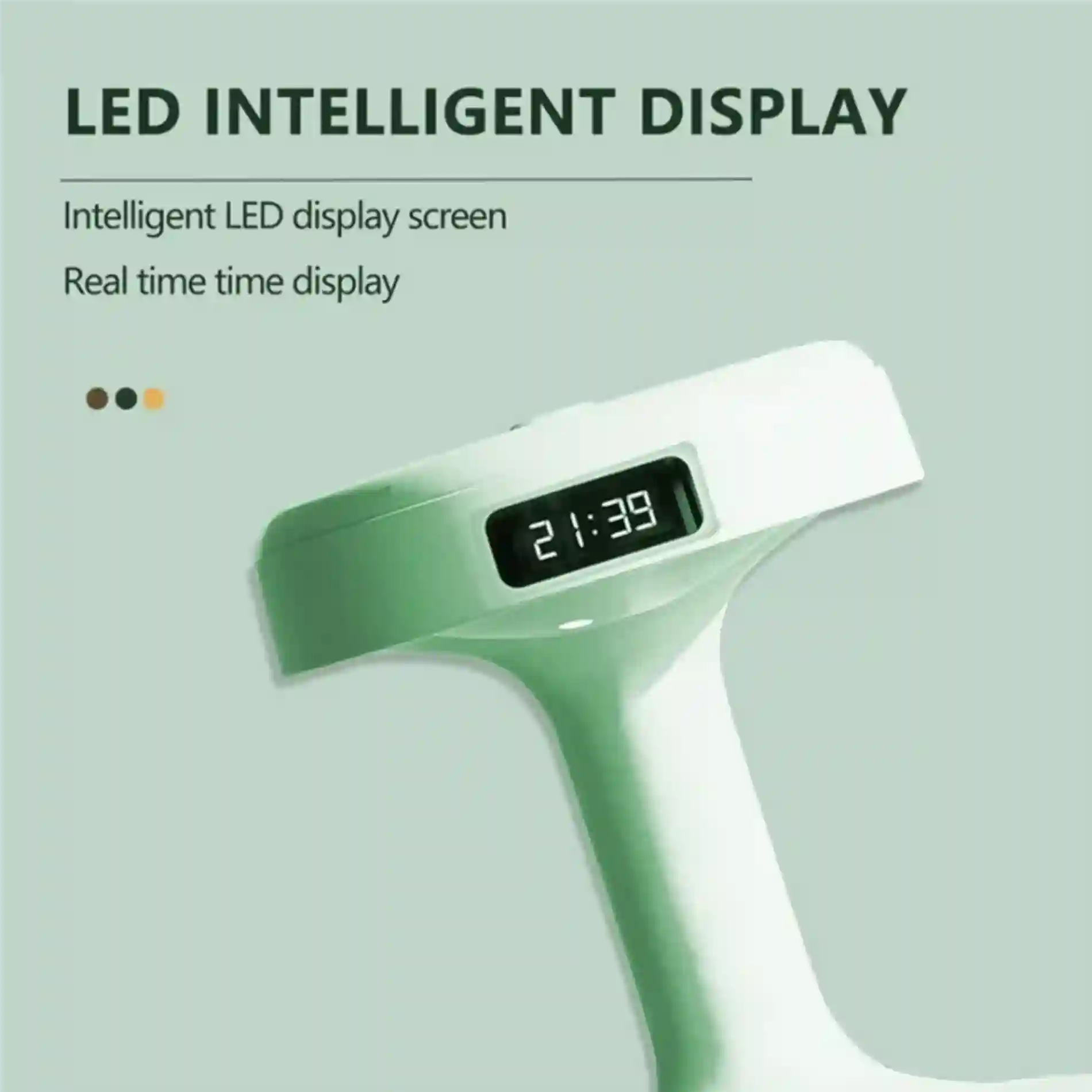 Green hair dryer with LED intelligent display on a light green background