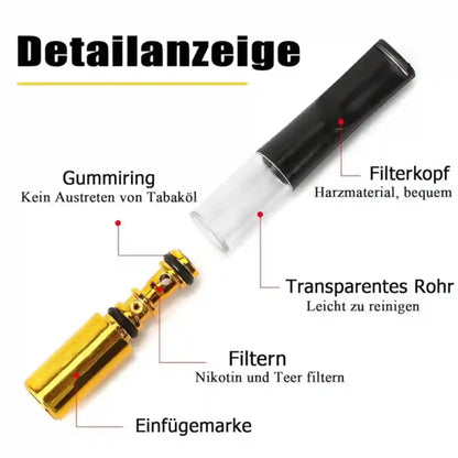 Vape pen components with German text on a white background