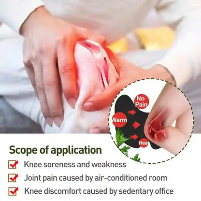 Product for knee pain relief with text on application scope.