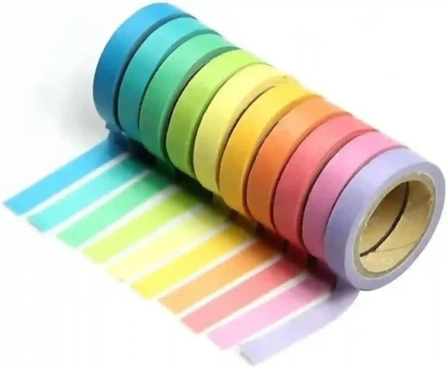 Set of colorful washi tape rolls on a white background