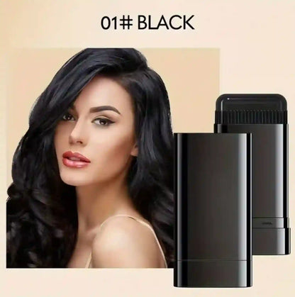 Black hair removal device with a woman with long black hair on a beige background