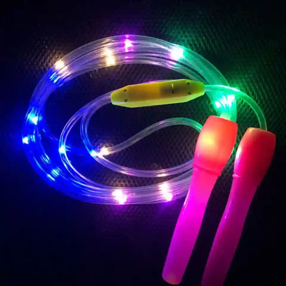 LED jump rope with colorful handles on a dark background