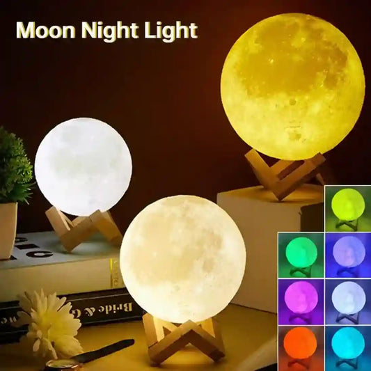 Moon night light with different color options on a dark background
