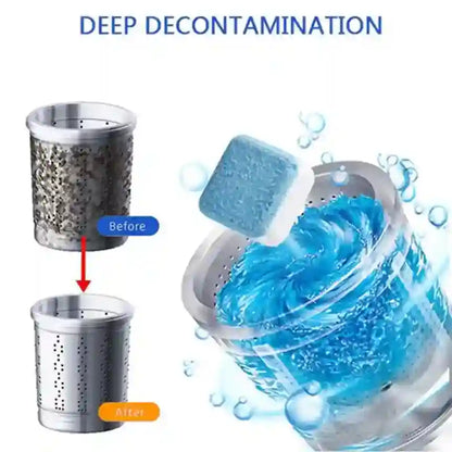 Before and after cleaning of a metal filter with deep decontamination text.