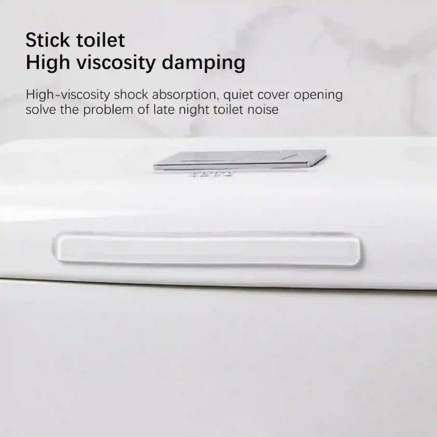 White toilet with text highlighting high-viscosity damping feature