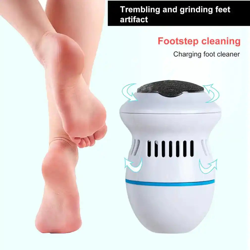 Footstep cleaning device with a foot stepping on it, labeled as a 'trembling and grinding feet artifact'.