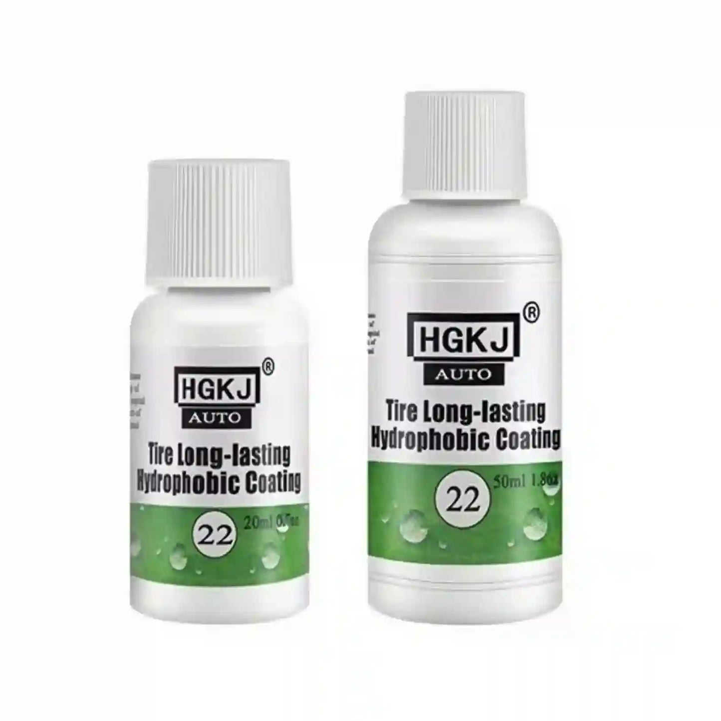 Two bottles of HGKJ AUTO tire long-lasting hydrophobic coating on a white background