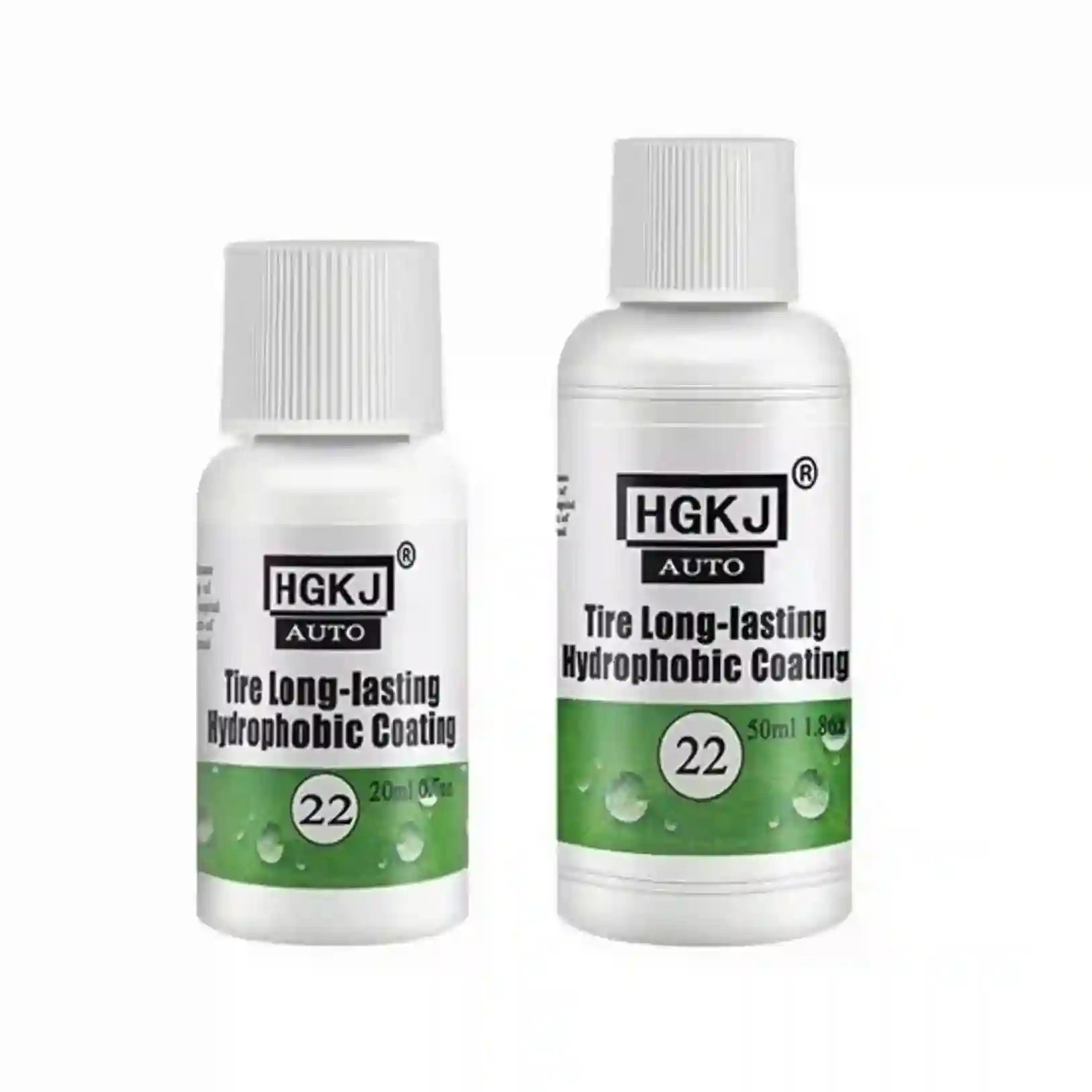 Two bottles of HGKJ AUTO tire long-lasting hydrophobic coating on a white background