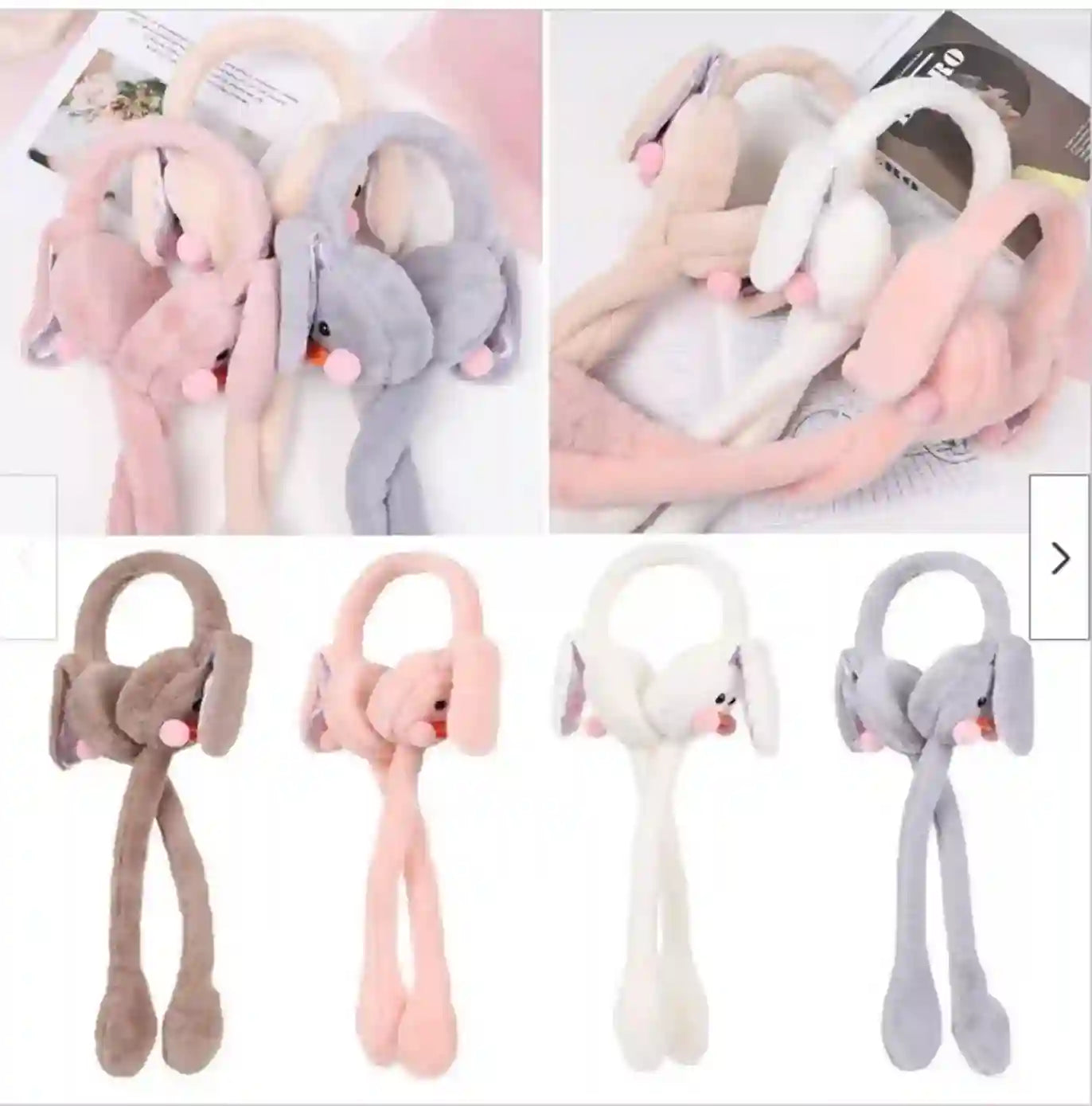 Collage of plush animal ear headbands in various colors.