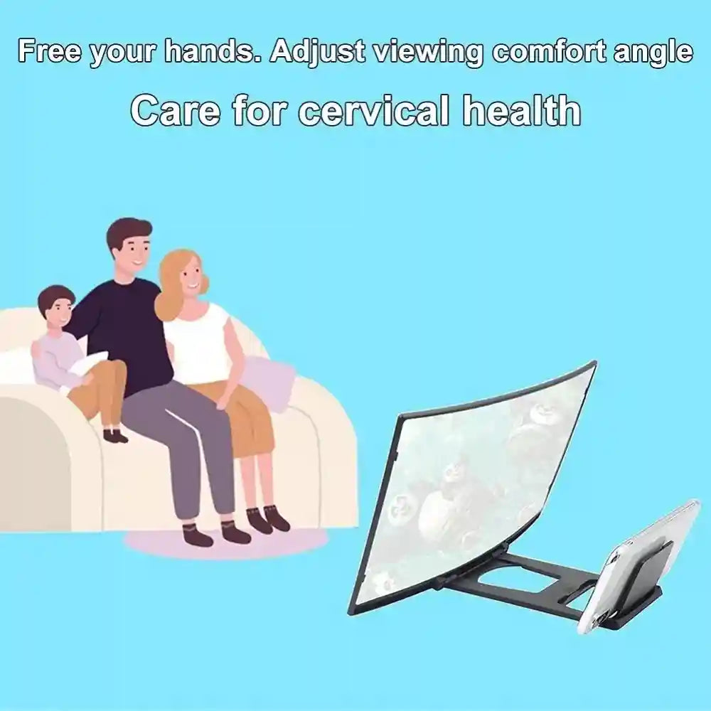 Family sitting on a couch with a screen and stand on a blue background, promoting cervical health.