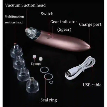 Vacuum suction head with labeled parts on a black background