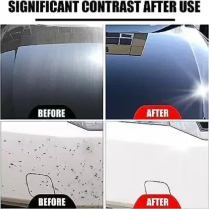 Before and after comparison of a car's surface with significant contrast improvement.