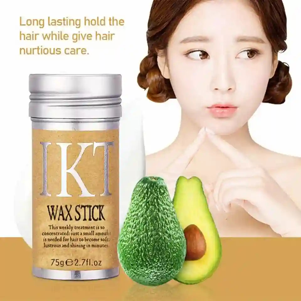 IKT wax stick with avocado and a woman applying cream on her face