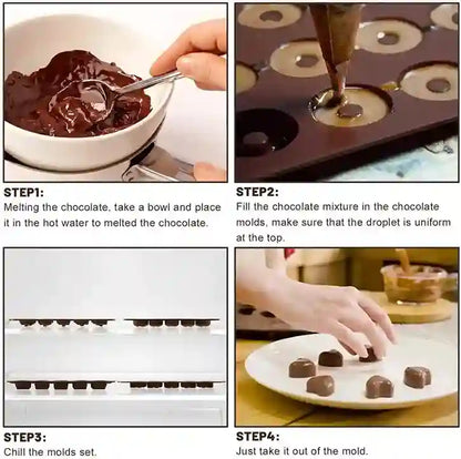 Step-by-step process of making chocolate truffles with images and text instructions.