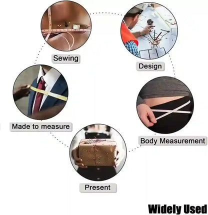 Illustrations of sewing, design, made to measure, body measurement, present, and widely used concepts.