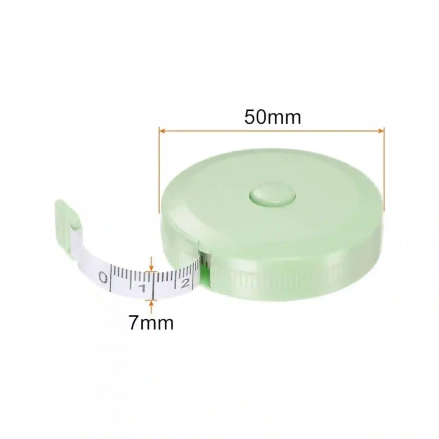 Green tape measure with dimensions labeled on a white background