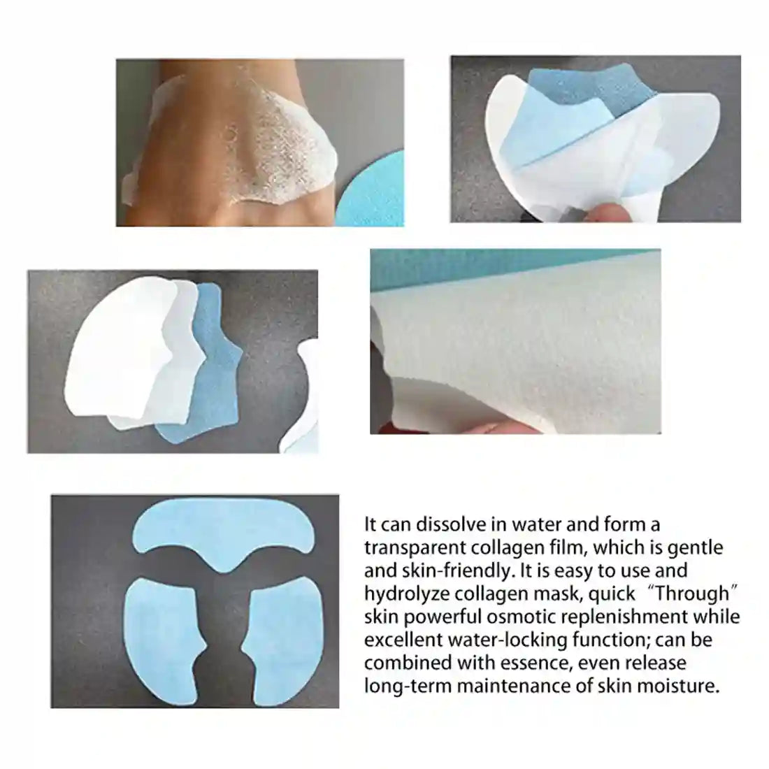 Collagen mask application process with text description on a white background