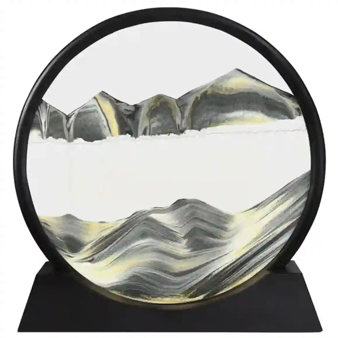 Glass sculpture of a mountain landscape with a black base