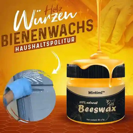 Beeswax product with application on a surface against a yellow background