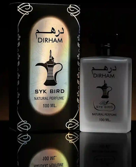 Dirham SYK Bird natural perfume bottle and packaging on a dark background