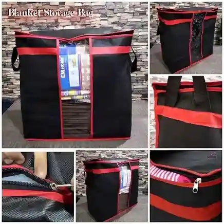 Pack of 3 Black Storage Blanket Bags – Foldable Wardrobe Organizer