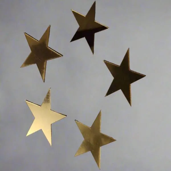 Five gold stars of varying sizes on a gray background