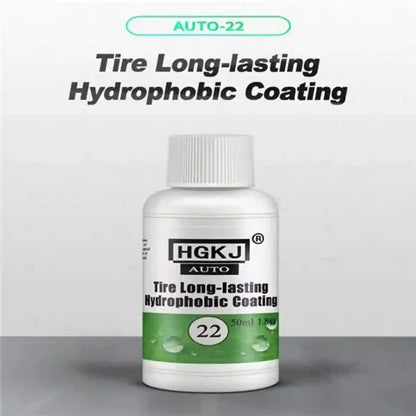 Bottle of tire long-lasting hydrophobic coating with HGKJ AUTO branding on a gray background