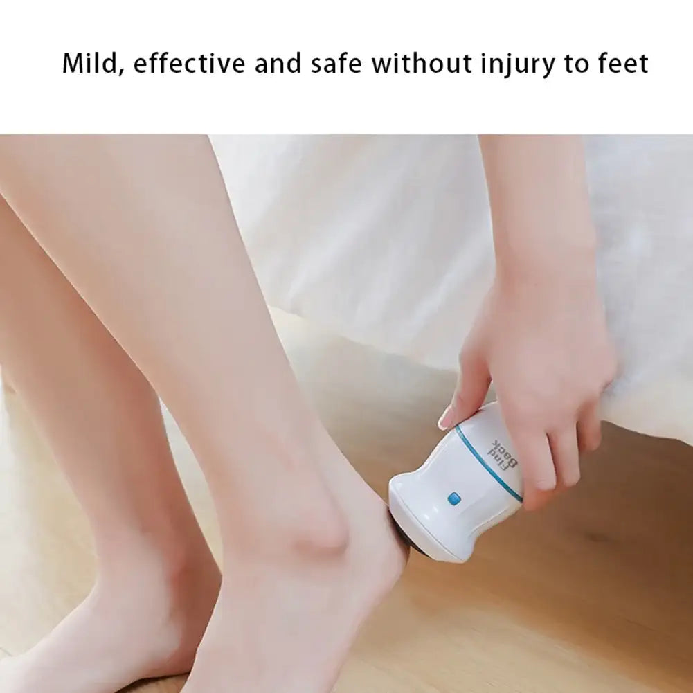 Person using a small device on their foot with text indicating safety and effectiveness.