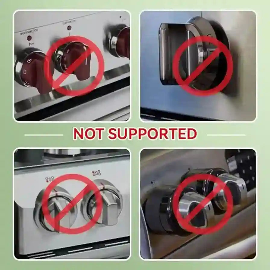 Four images showing different types of knobs with a red 'no' symbol over them, indicating they are not supported.