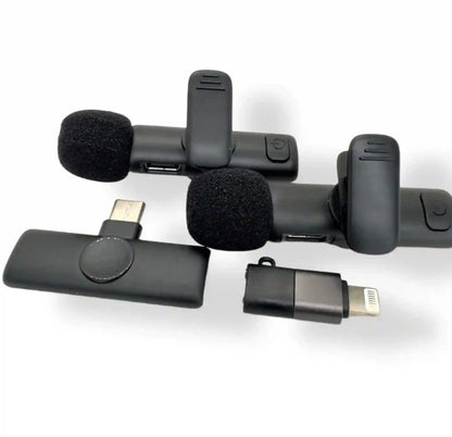 Black microphone and receiver set on a white background