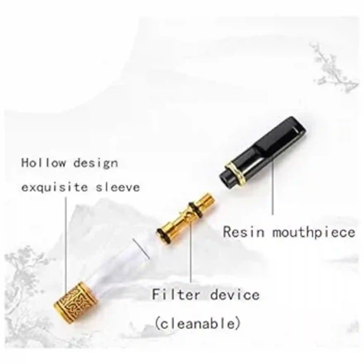Vape pen components with labels on a white background