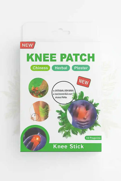 Knee patch packaging with green and white design on a white background