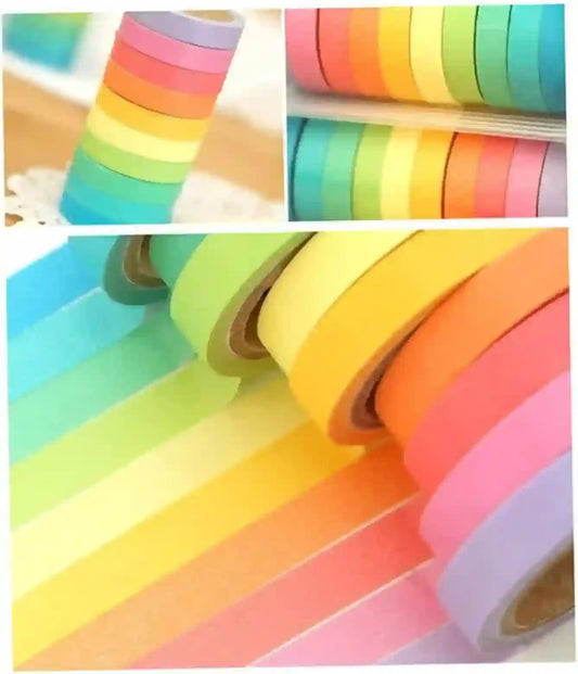 Collage of colorful washi tape rolls in various colors.