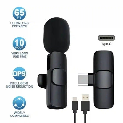 Black microphone with USB and Type-C connections on a white background