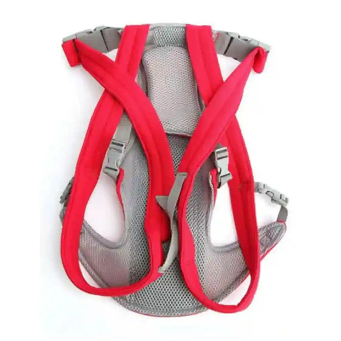 Red and gray pet harness on a white background