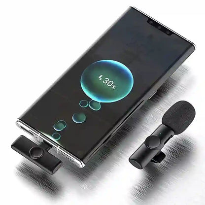 Smartphone with a screen displaying battery level and two microphones on a white background