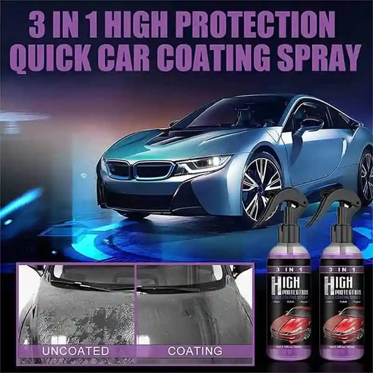 Car coating spray with a BMW i8 and before/after comparison on a dark background
