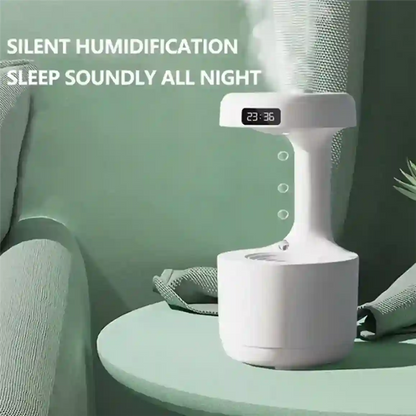 White humidifier on a table with text 'Silent Humidification Sleep Soundly All Night' on a green background.