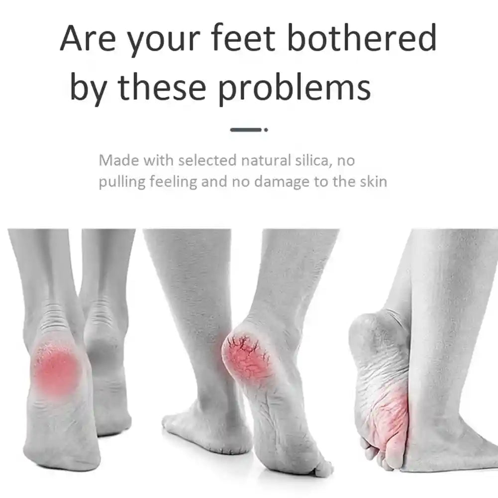 Feet with red spots and text about natural silica socks