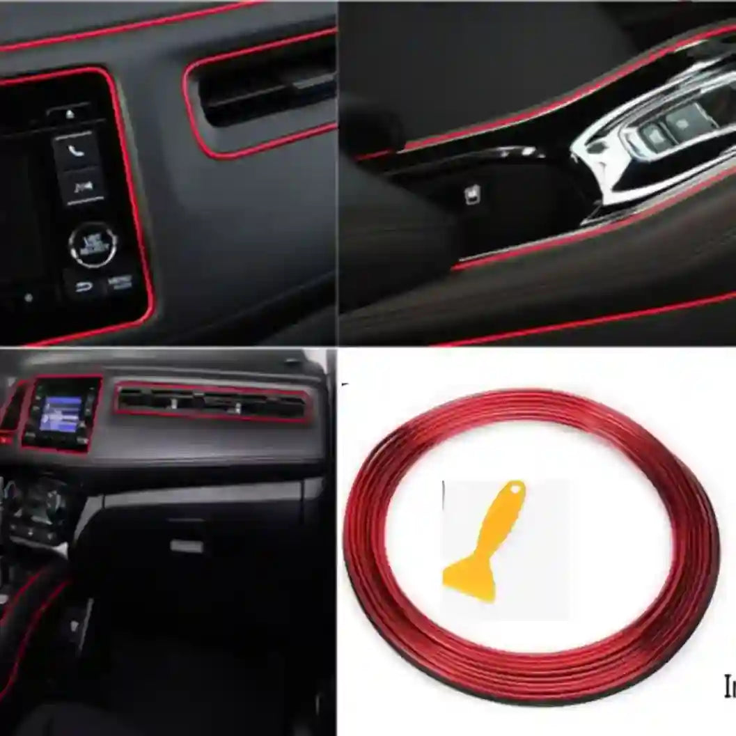 Car interior trim strip with red border on a white background