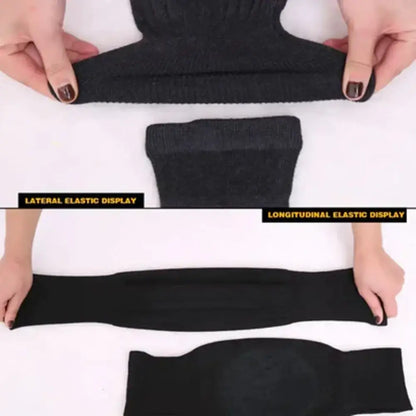 Black elastic band displayed in lateral and longitudinal views with hands holding it.