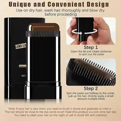 Hair dye product with usage instructions on a beige background