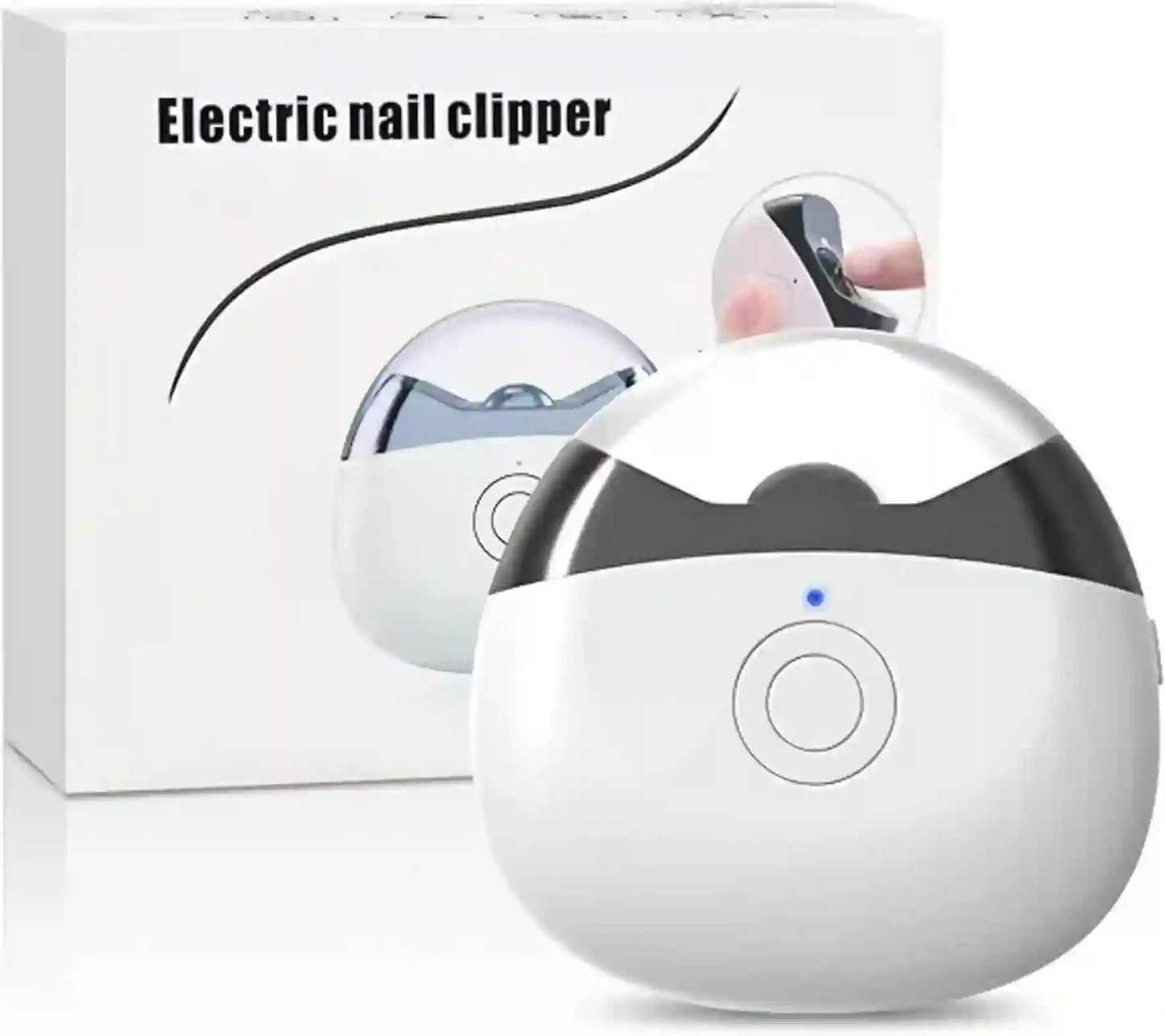 Electric nail clipper with packaging on a white background