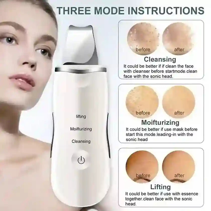 Skincare device with three mode instructions on a white background