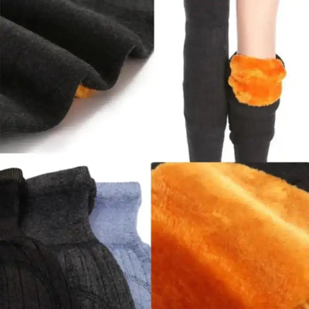Collage of black tights with orange leg warmers and close-up of texture.