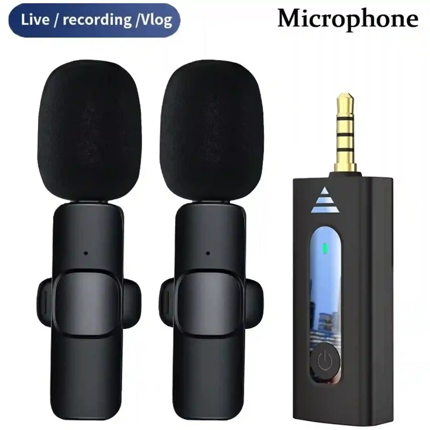 Two black microphones with a receiver on a white background
